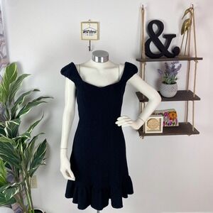 Rebecca Taylor Black Cap Sleeve Stretch Texture Dress